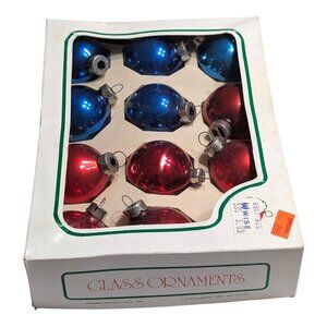 Vintage Santa Land Shiny Brite Glass Round Ornaments 12pk 1.5" Red/Blue